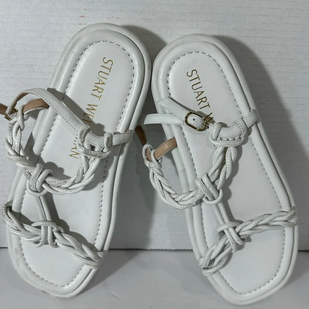 Stuart Weitzman Calypso Lift WHITE  Leather Platform Sandals SZ 8-8.5